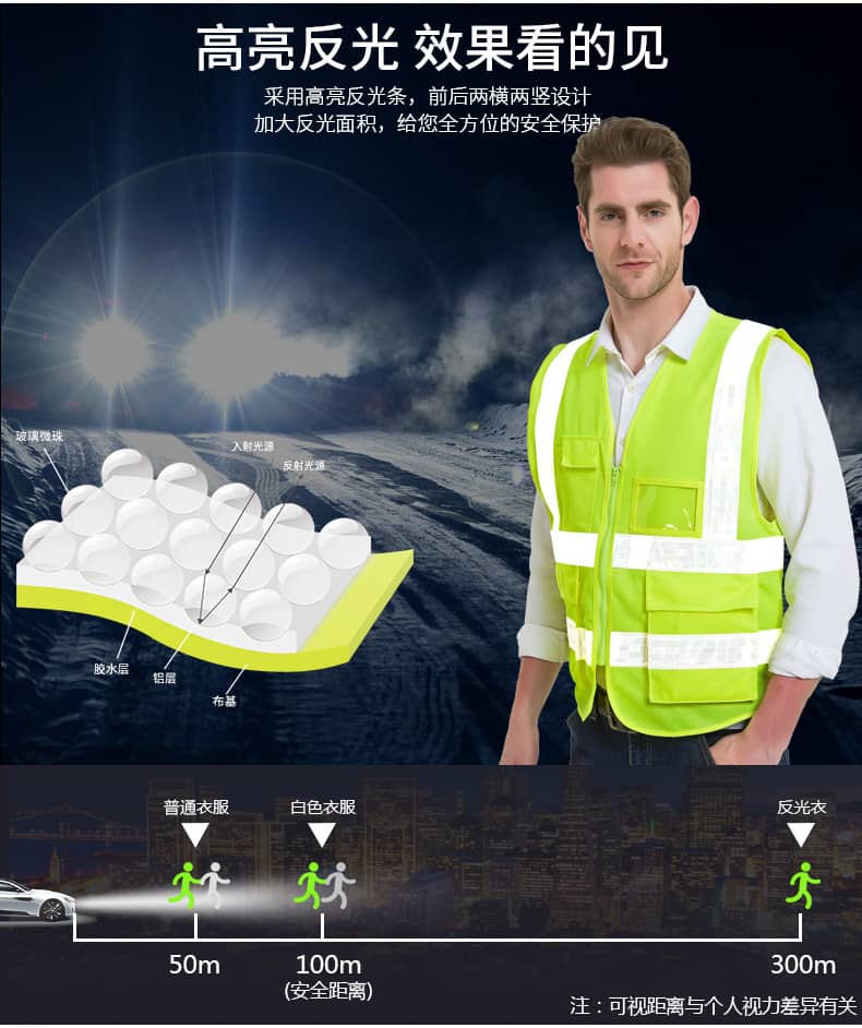 反光背心马甲安全衣服交通安全骑行外套荧光黄